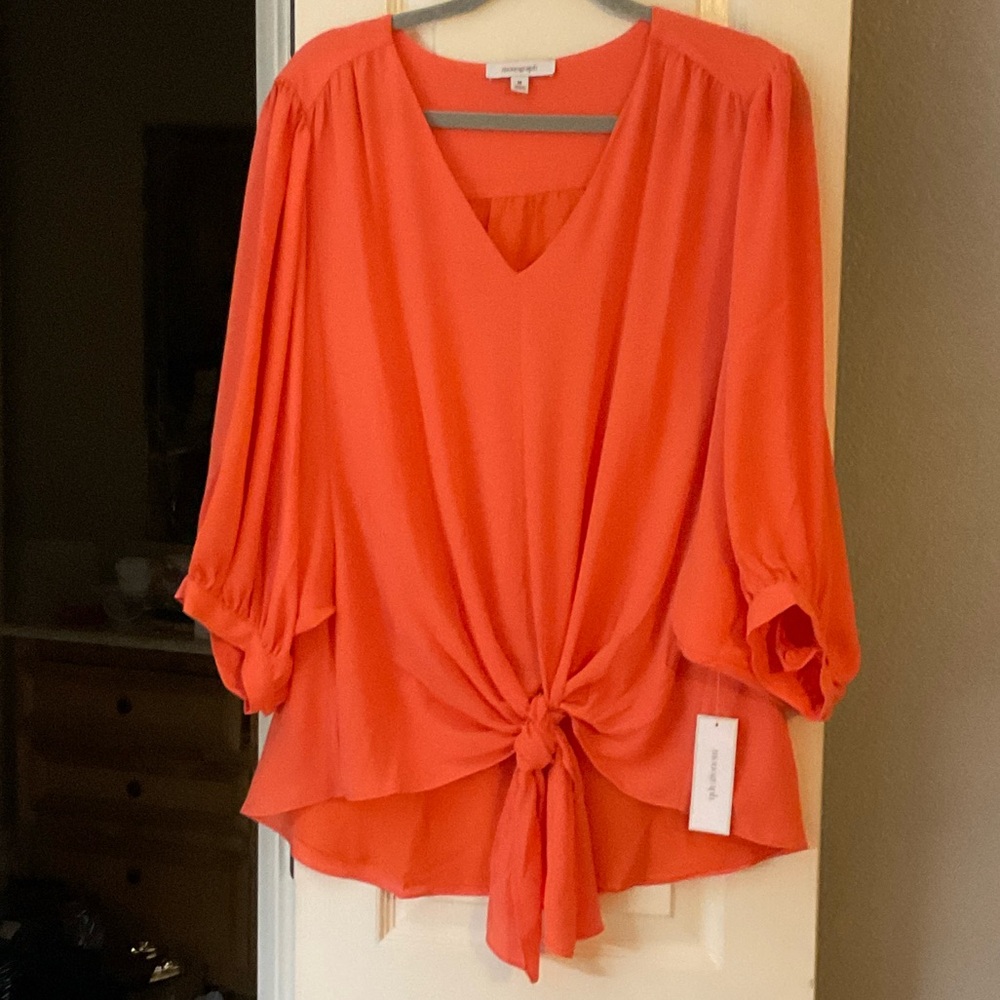 Elegant Tie-Front Blouse in Vibrant Orange